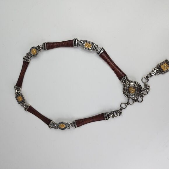 Brighton Vintage Leather Belt 20707 Gold Silver Cameo Accents Size Small USA main image 7